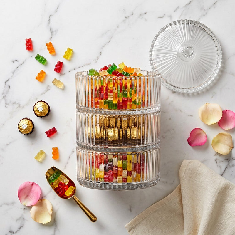 3 Tier Stackable Glass Candy Jar with Lid