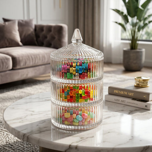 3 Tier Stackable Glass Candy Jar with Lid