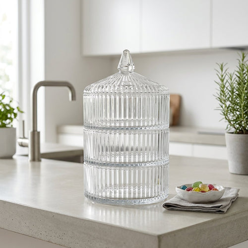 3 Tier Stackable Glass Candy Jar with Lid