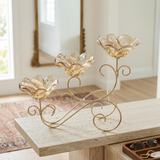 Elegant 3 Tier Gold Scrollwork Stand with Amber Glass Bowls