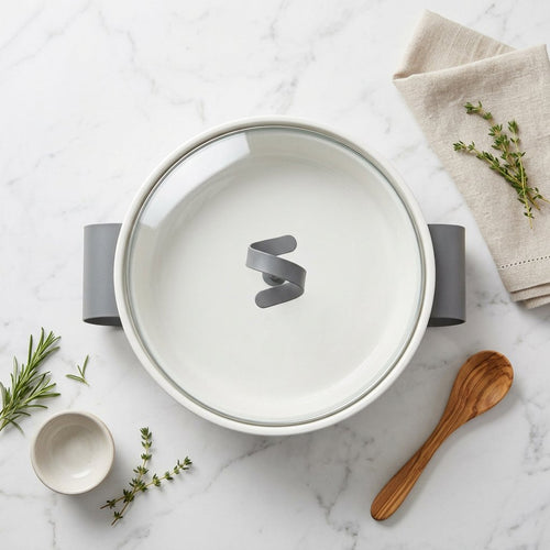 Oval Ceramic Baking Dish with Glass Lid and Metal Stand