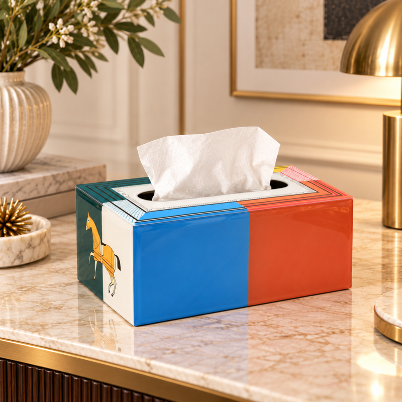 Vibrant Color-Blocked Horse Motif Tissue Box Cover