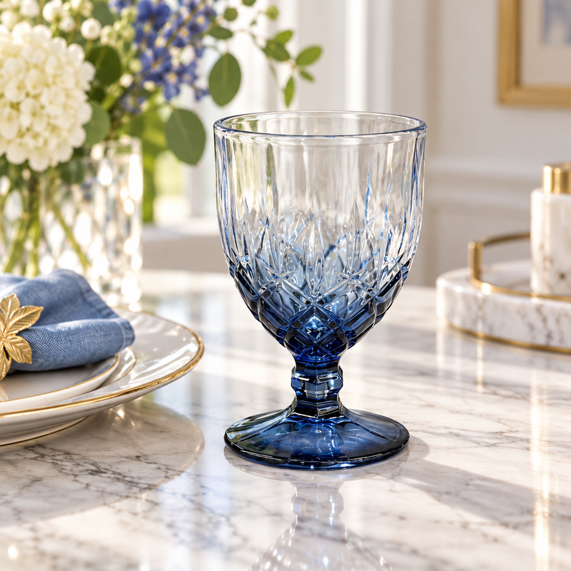 Midnight Blue Textured Glass Set of 3