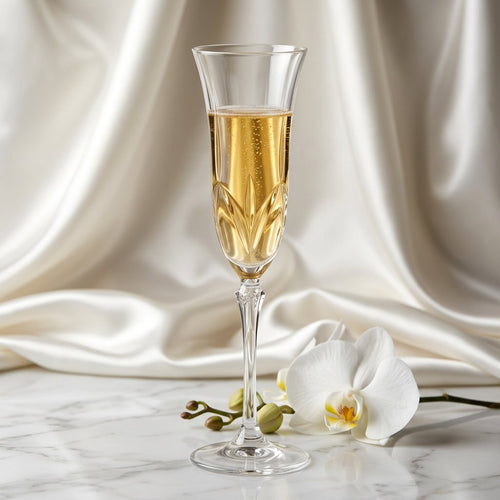 Elegant Champagne Glass with Leaf & Petal Engraving