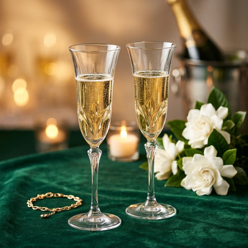 Elegant Champagne Glass with Leaf & Petal Engraving
