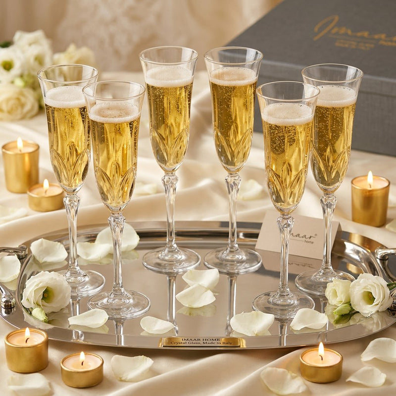 Elegant Champagne Glass with Leaf & Petal Engraving