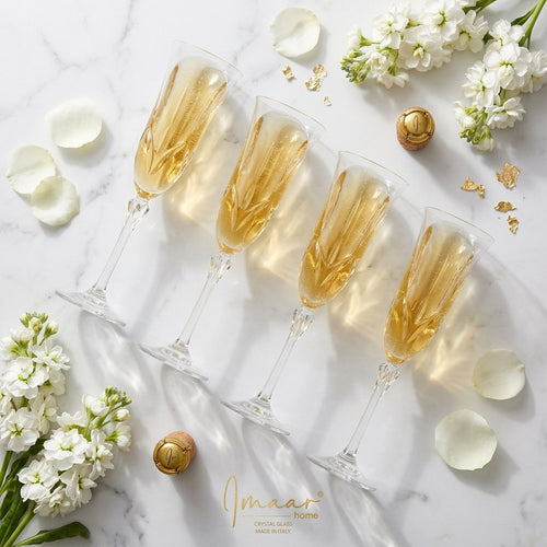 Elegant Champagne Glass with Leaf & Petal Engraving