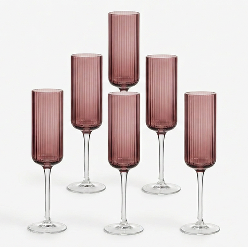 Luxury Rose Tinted Fluted Champagne Flute Set of 6