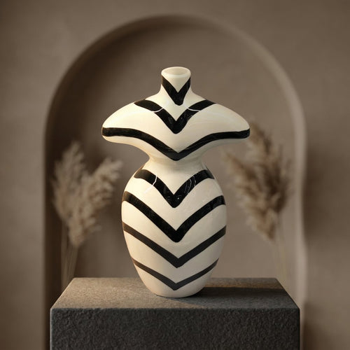 Black and White Striped Body Sculptured Vase