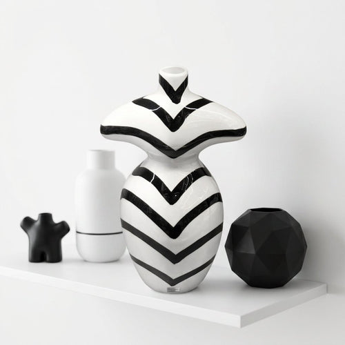 Black and White Striped Body Sculptured Vase