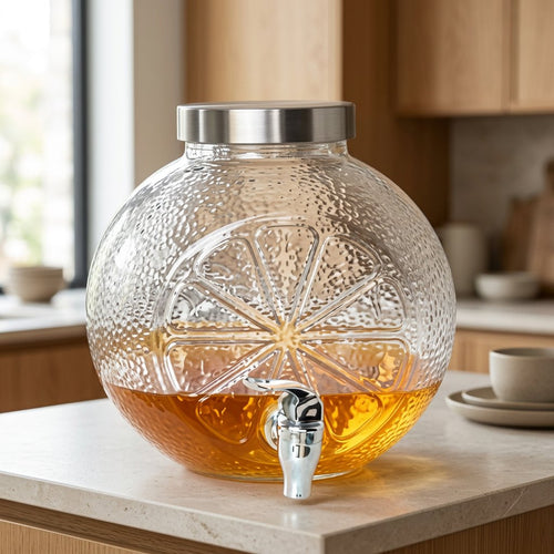 Round Glass Beverage Dispenser with Spigot