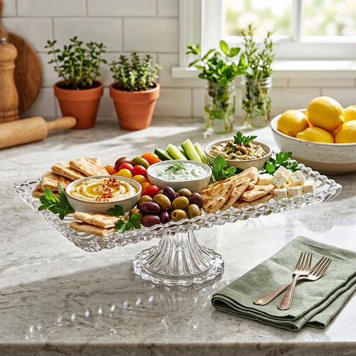 Elegant Fruit and Dessert Serving Tray with Scalloped Rim 14 Inch