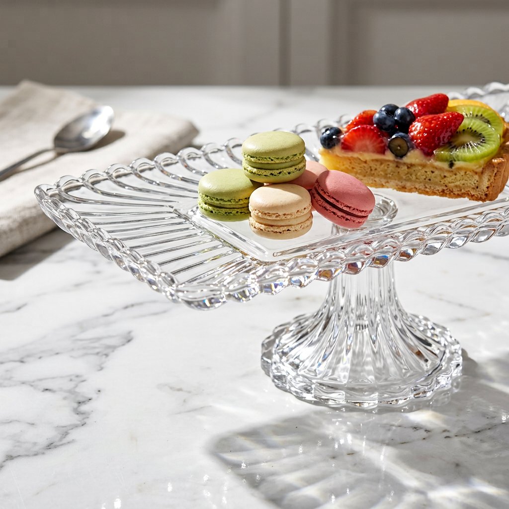 Elegant Fruit and Dessert Serving Tray with Scalloped Rim 14 Inch