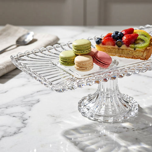 Elegant Fruit and Dessert Serving Tray with Scalloped Rim 14 Inch