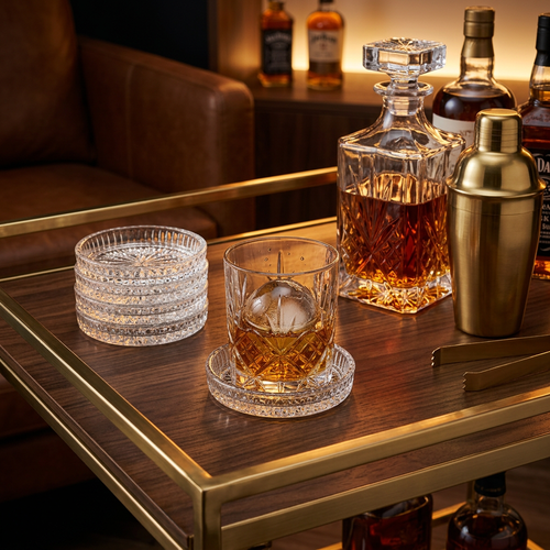 Regal Crystal Cut Glass Plate Coaster Set of 6 (4 Inch)
