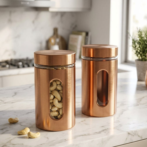 Premium Copper Finish Storage Jar Set with Viewing Window