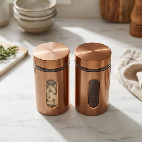 Premium Copper Finish Storage Jar Set with Viewing Window