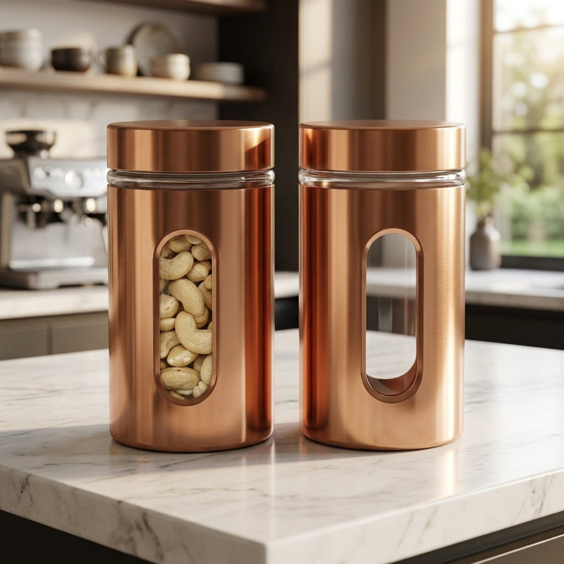 Premium Copper Finish Storage Jar Set with Viewing Window