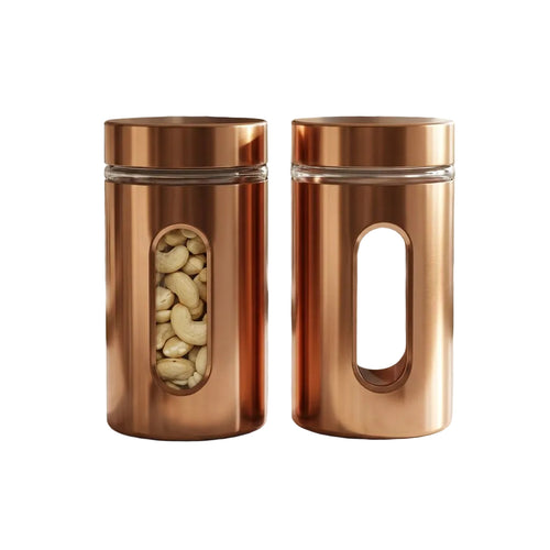 Premium Copper Finish Storage Jar Set with Viewing Window