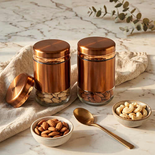 Rose Gold Glass Canister Set for Tea, Coffee & Sugar Set of 2