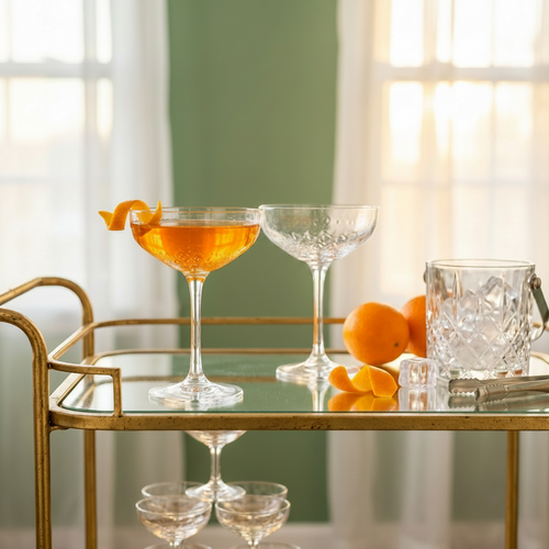 Vintage Embossed Crystal Coupe Glasses Set of 4
