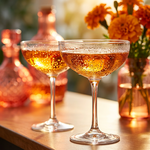 Vintage Embossed Crystal Coupe Glasses Set of 4