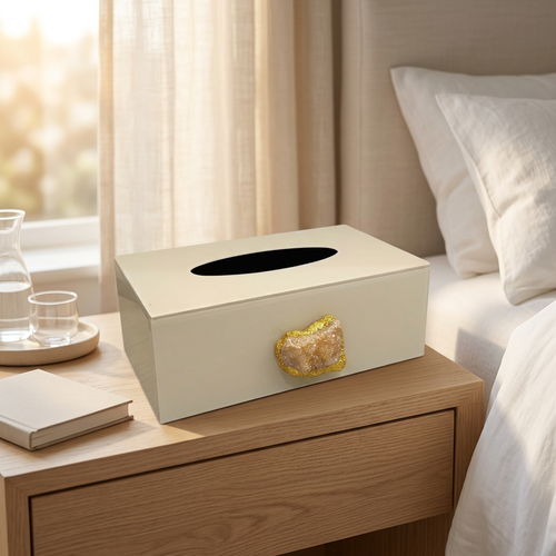 Natural Agate Stone & Beige Glass Tissue Box Cover