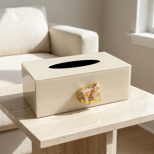 Natural Agate Stone & Beige Glass Tissue Box Cover