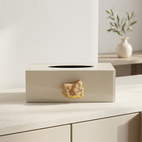 Natural Agate Stone & Beige Glass Tissue Box Cover