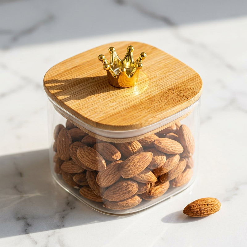 Elegant Square Glass Spice Jar Set with Wooden Tray