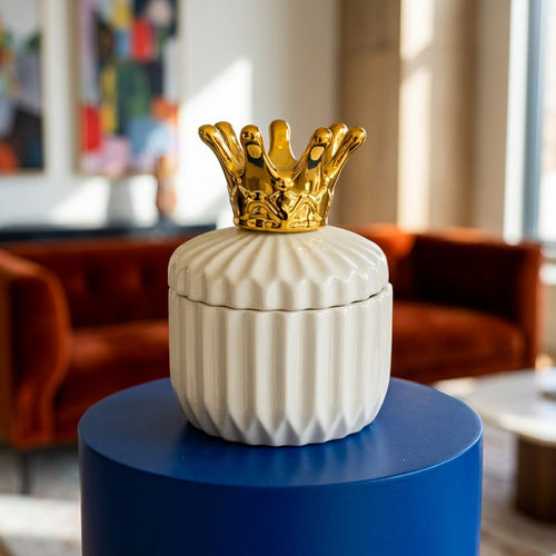 Tabletop Storage Jar with Crown Gold Accent