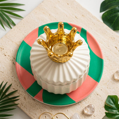 Tabletop Storage Jar with Crown Gold Accent