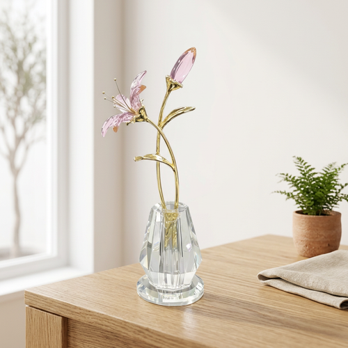 Luxury Pink Crystal Lily & Gold Stem Table Figurine