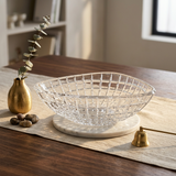 Elegant Textured Crystal Cut Glass Boat Bowl 10 Inch