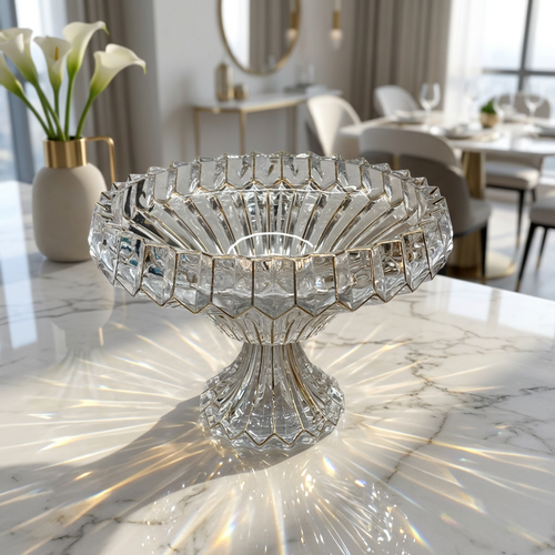 Elegant Crystal Cut Bowl with Gilded Gold Rim