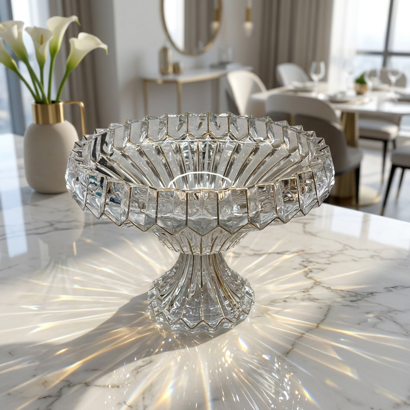 Elegant Crystal Cut Bowl with Gilded Gold Rim