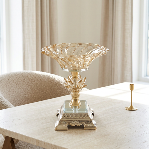 Elegant Gold Branch Crystal Glass Serving Stand
