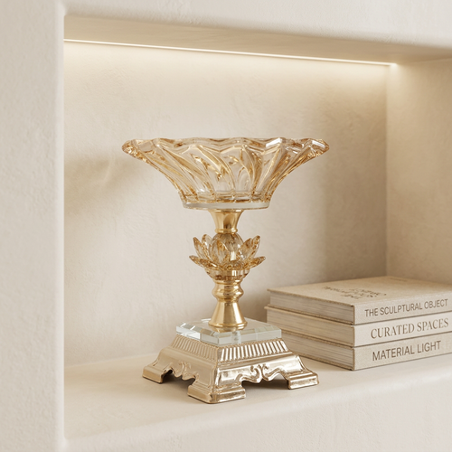 Elegant Gold Branch Crystal Glass Serving Stand