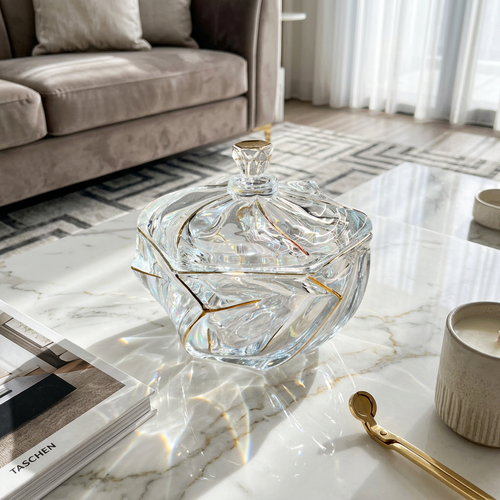Elegant Crystal Decorative Bowl with Lid