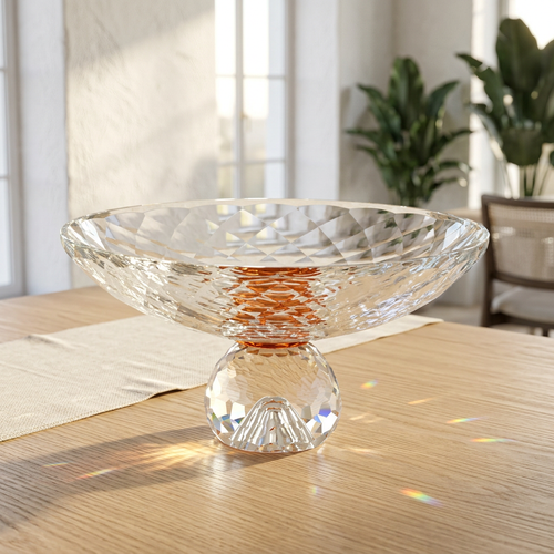 Elegant Crystal Glass Bowl with Amber Accent Ring