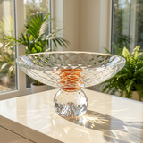 Elegant Crystal Glass Bowl with Amber Accent Ring