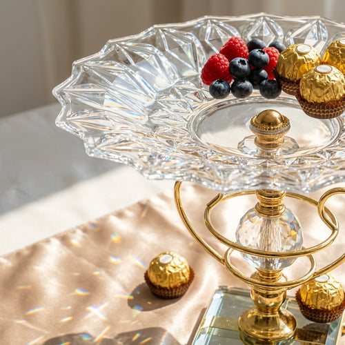 Luxury Crystal Fruit Bowl with Gold Platter Stand