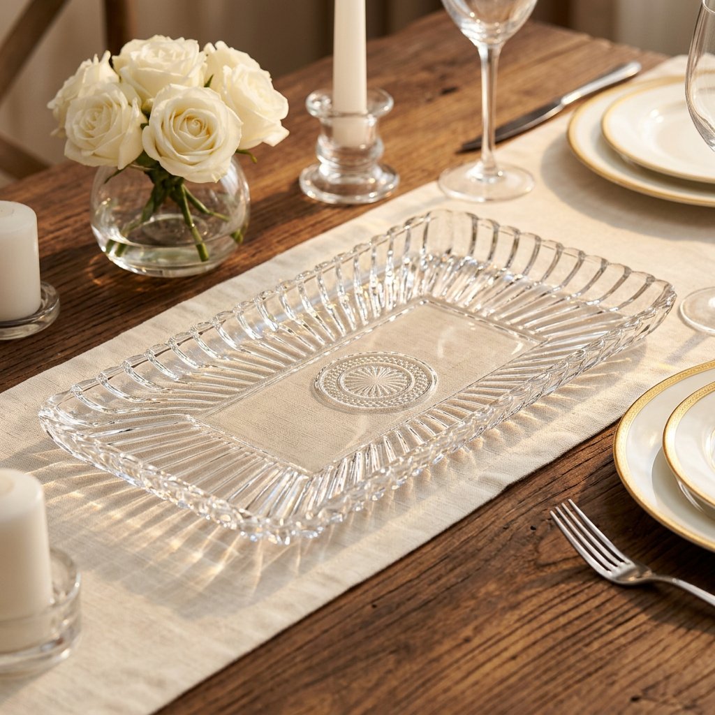 Elegant Rectangular Glass Serving Tray 14 Inch