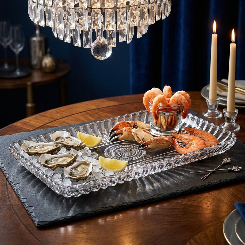 Elegant Rectangular Glass Serving Tray 14 Inch