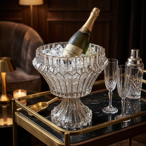 Elegant Gold Accented Crystal Pedestal Urn