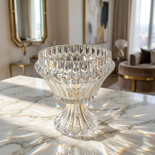 Elegant Gold Accented Crystal Pedestal Urn