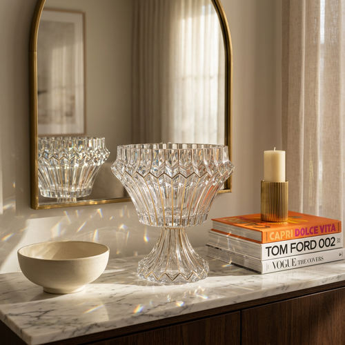 Elegant Gold Accented Crystal Pedestal Urn