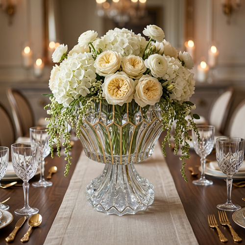 Elegant Gold Accented Crystal Pedestal Urn