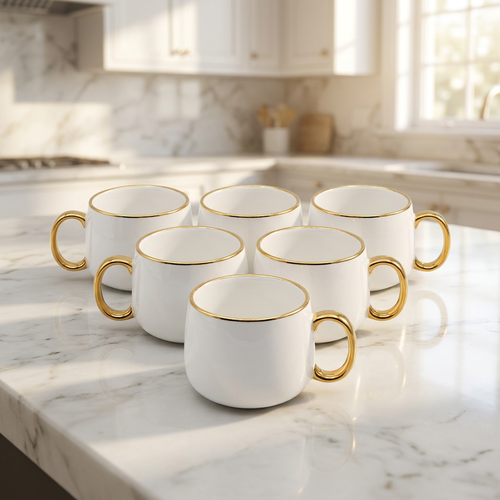 Imperial Gold Rimmed Teapot and Cups Set with Serving Tray 8 Piece