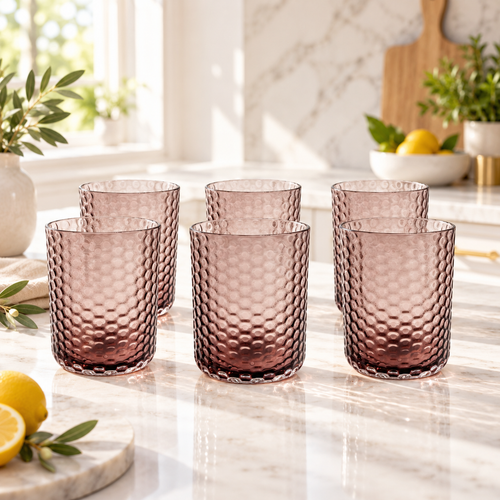 Smoky Rose Honeycomb Glass Set 6 Piece (500 ML)
